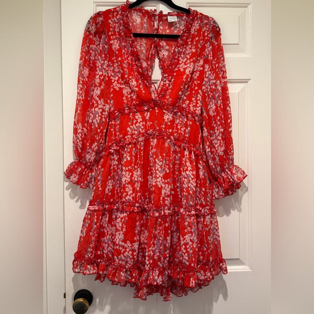 Selfie Leslie Red and White Ruffled Tiered Sundress